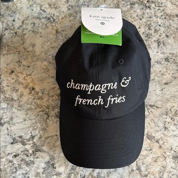 Kate Spade Black Cap with Embroidered Text - Picture 1 of 6